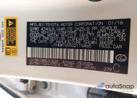 2016 Lexus Es 300H from USA, damaged, VIN JTHBW1GG5G2119465